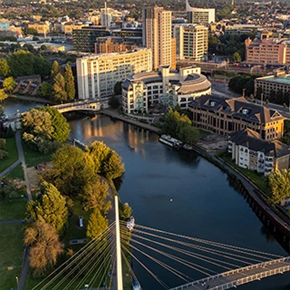 Bird-eye-view of Reading, UK